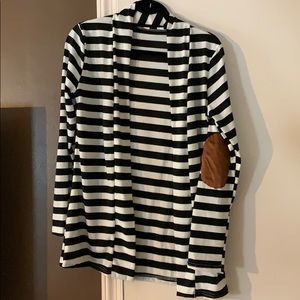 Black and white stripped cardigan with elbow patch
